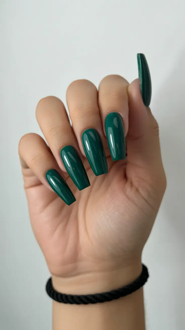 stylish coffin nails 2026 Emerald Glass Shine for Earthy Luxury