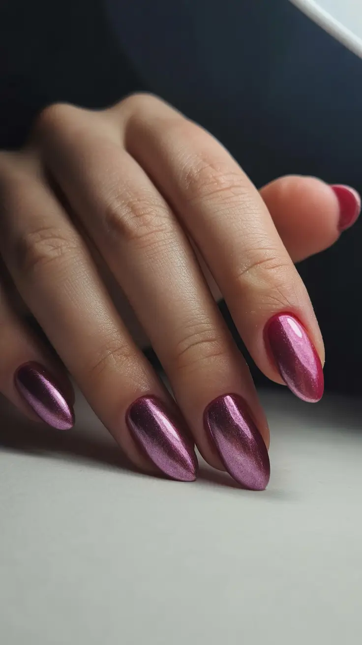 stylish gel nails 2026 Rose Chrome Almond Glow