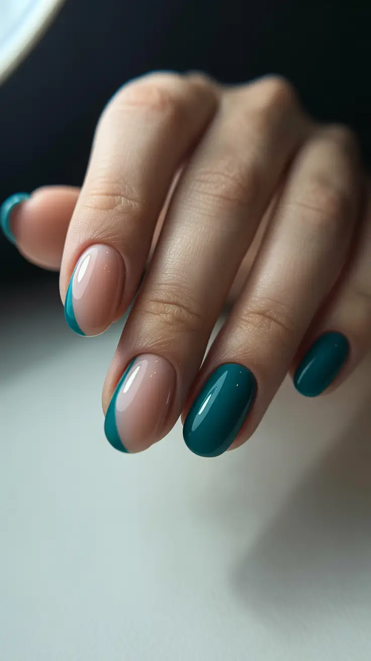 stylish gel nails 2026 Teal Wave Minimal French