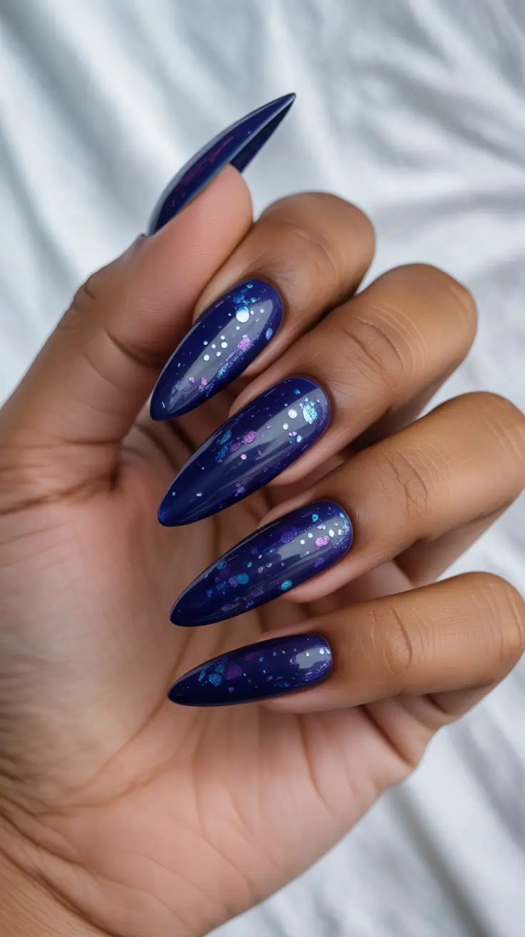 stylish gel nails 2026 Midnight Galaxy Sparkle Art