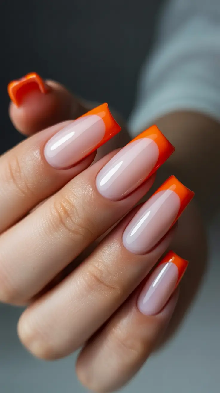 stylish gel nails 2026 Tangerine Sunrise French