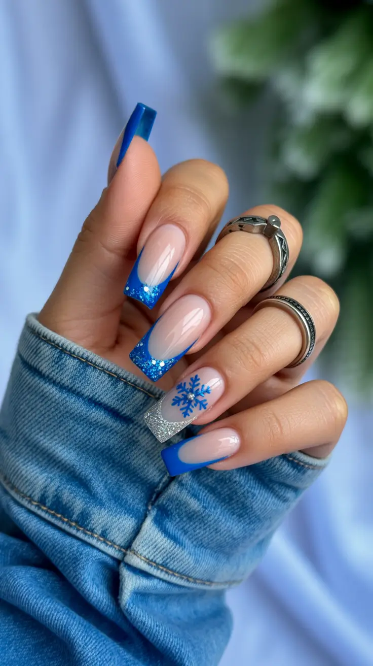 stylish gel nails 2026 Frosted French with Winter Spark