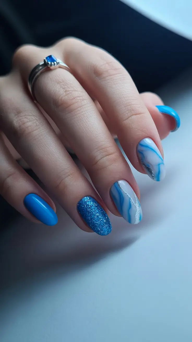 stylish gel nails 2026 Ocean Stone Blue Mix
