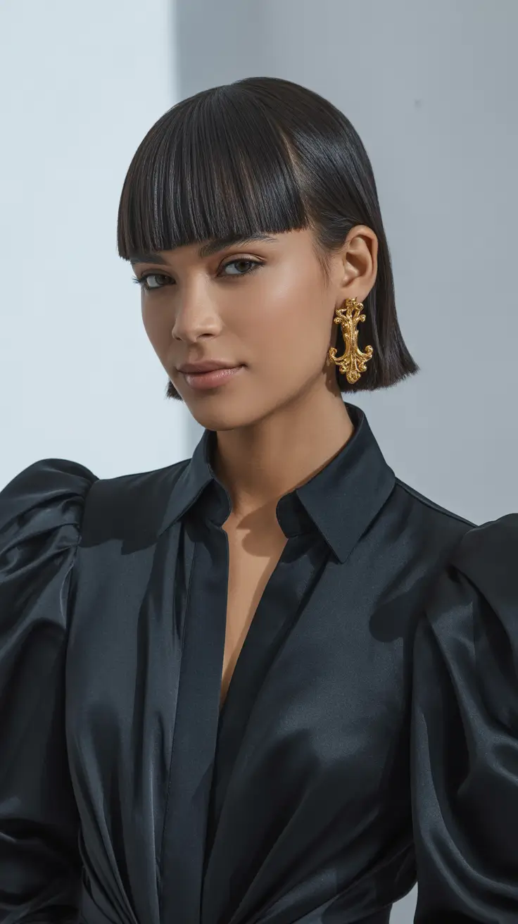 Stylish hair ideas 2026 Precision Short Bob With Micro Fringe