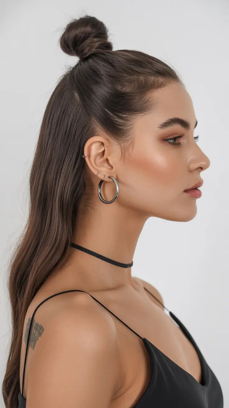 Stylish hair ideas 2026 Half-Up Knot With Sleek Length