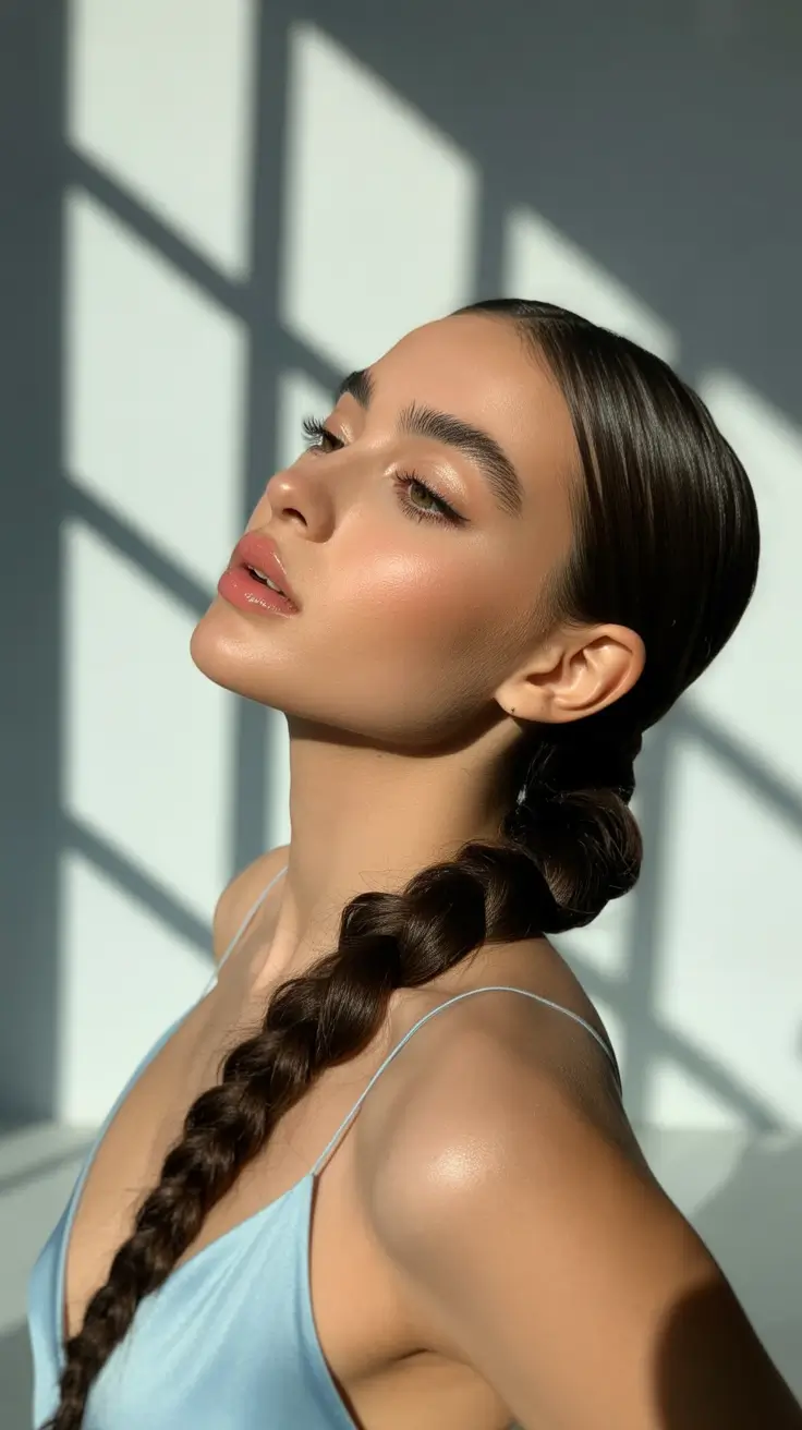 Stylish hair ideas 2026 Low Sleek Braid With Summer Glow