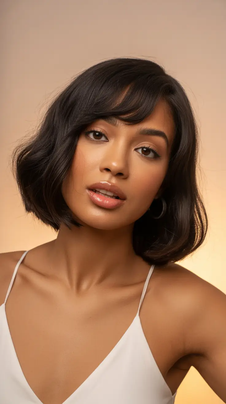 Stylish hairstyles for thin hair 2026 Soft Curly Bob with Gentle Bangs