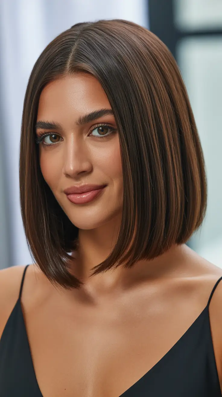 Stylish hairstyles for thin hair 2026 Polished Chocolate Bob