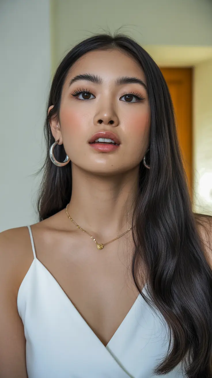 Stylish hairstyles for thin hair 2026 Sleek Long Waves with a Gloss Finish