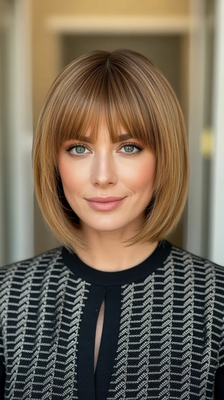 Stylish hairstyles for thin hair 2026 Classic Blonde Bob with Full Bangs