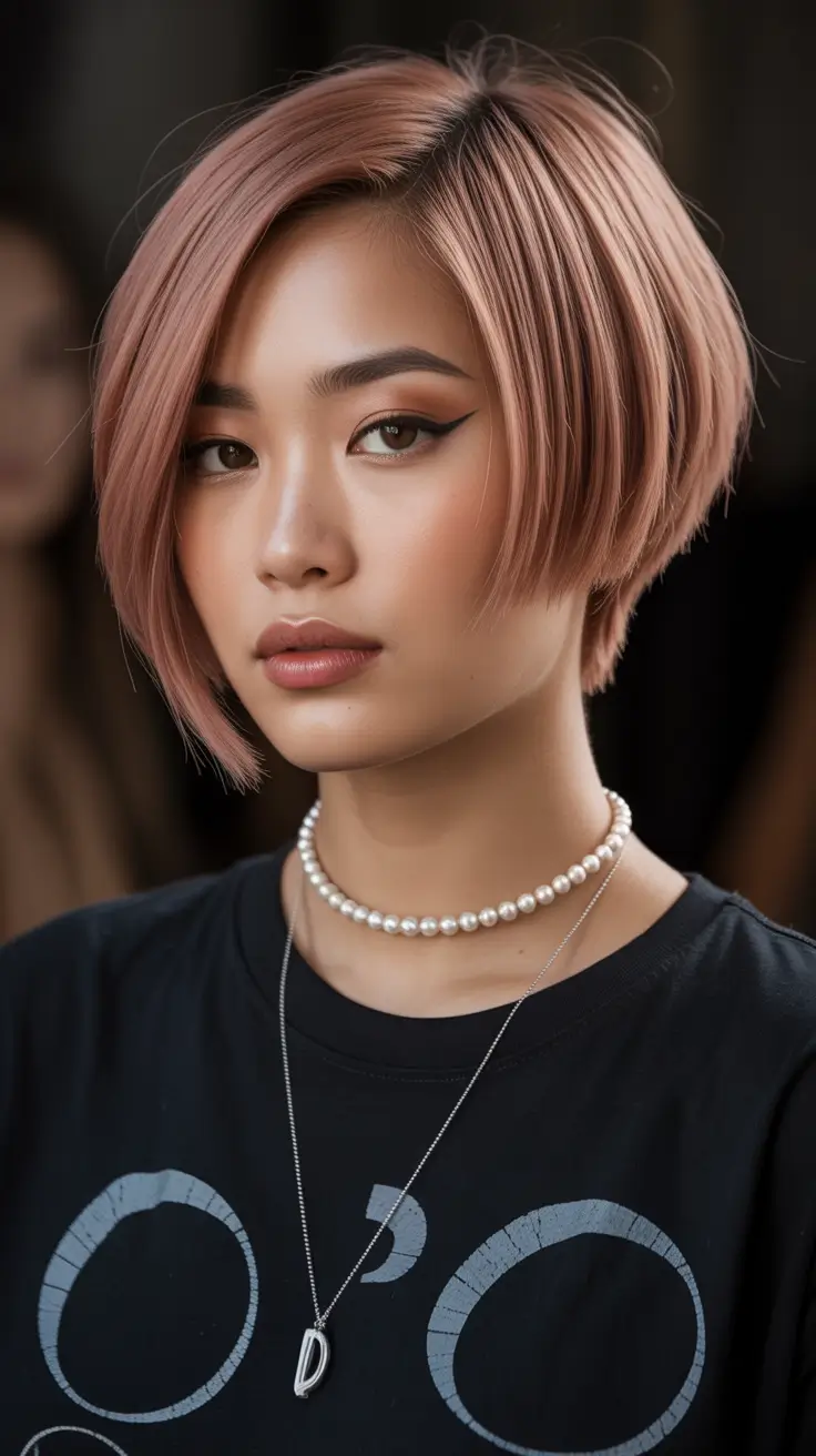 Stylish short haircuts 2026 Rose Gold Graduated Bob
