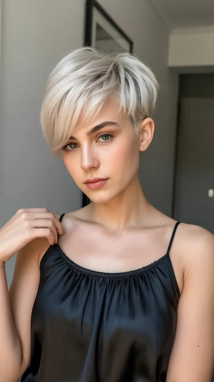 Stylish short haircuts 2026 Layered Platinum Pixie Cut