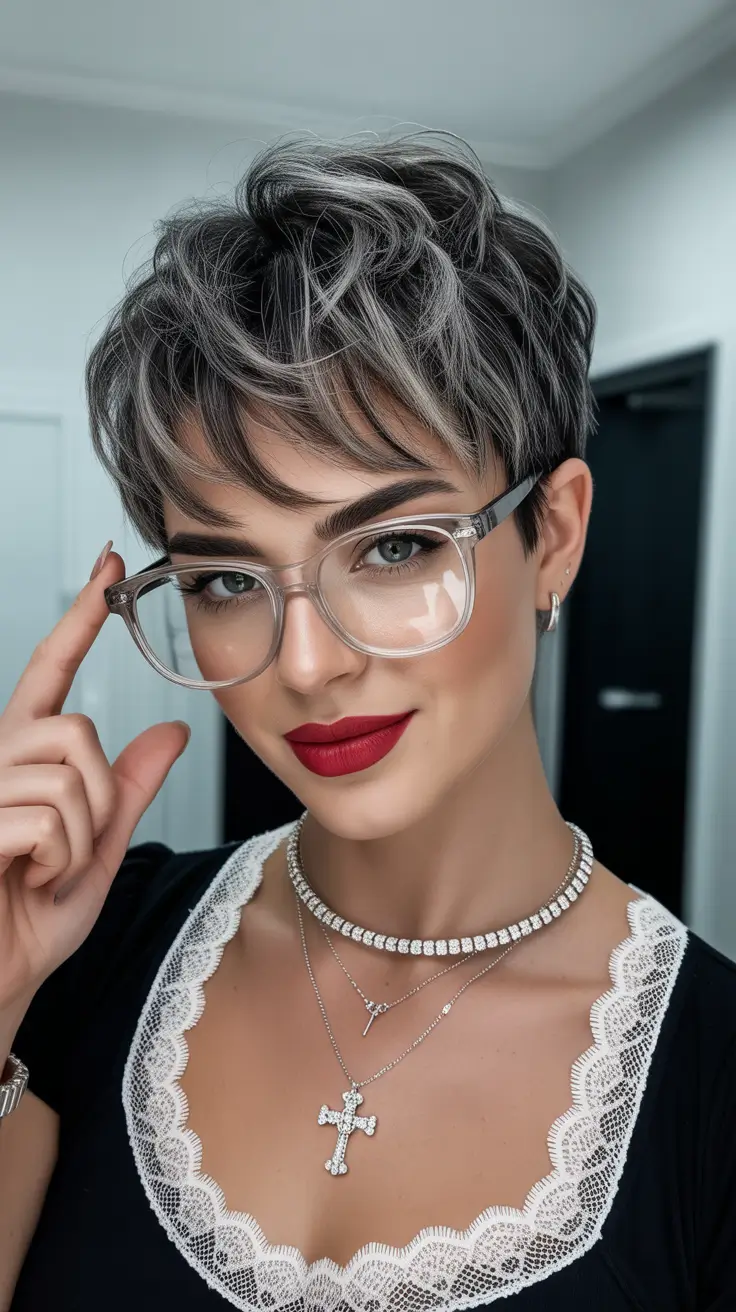 Stylish short haircuts 2026 Textured Silver Pixie with Volume