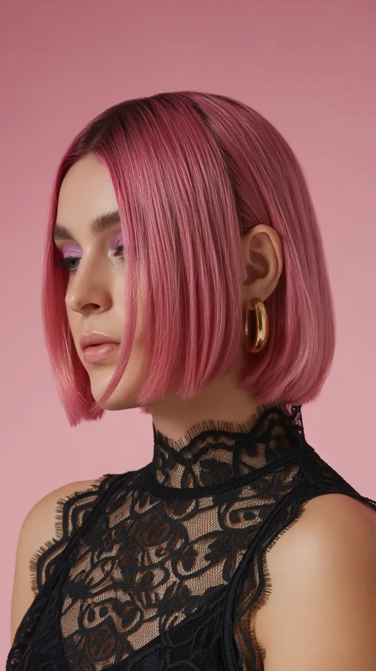 Stylish short haircuts 2026 Rosy Pink Bob -- Sweet Yet Sophisticated