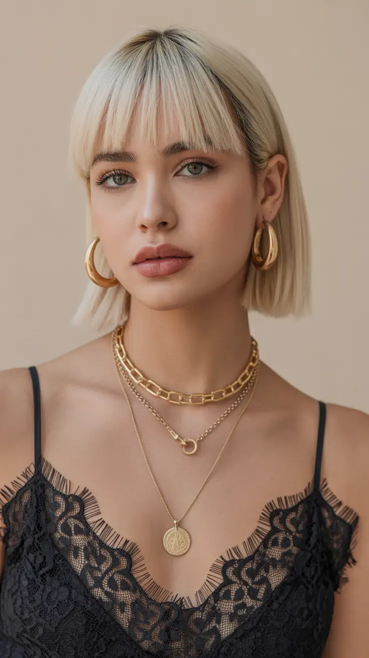 Stylish short haircuts 2026 Icy Blonde Bob with Fringe