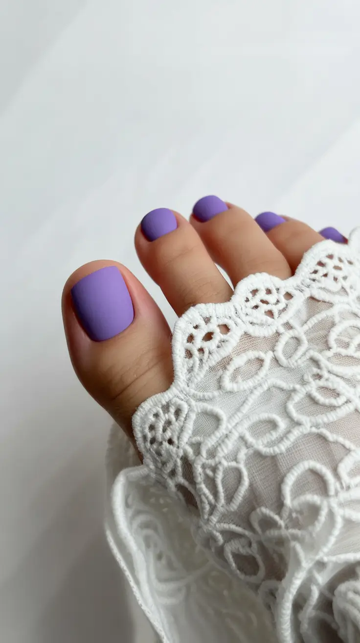 trending pedicure colors 2026 Matte Orchid Calm for Soft Spring/Summer Elegance