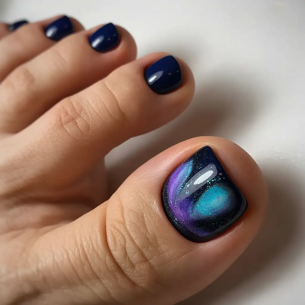 trending pedicure colors 2026 Midnight Galaxy Swirl for Deep, Trendy Dimension