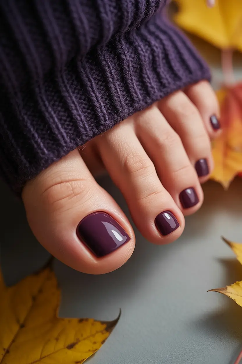 trending pedicure colors 2026 Plum Sweater Gloss for Cozy Fall Depth
