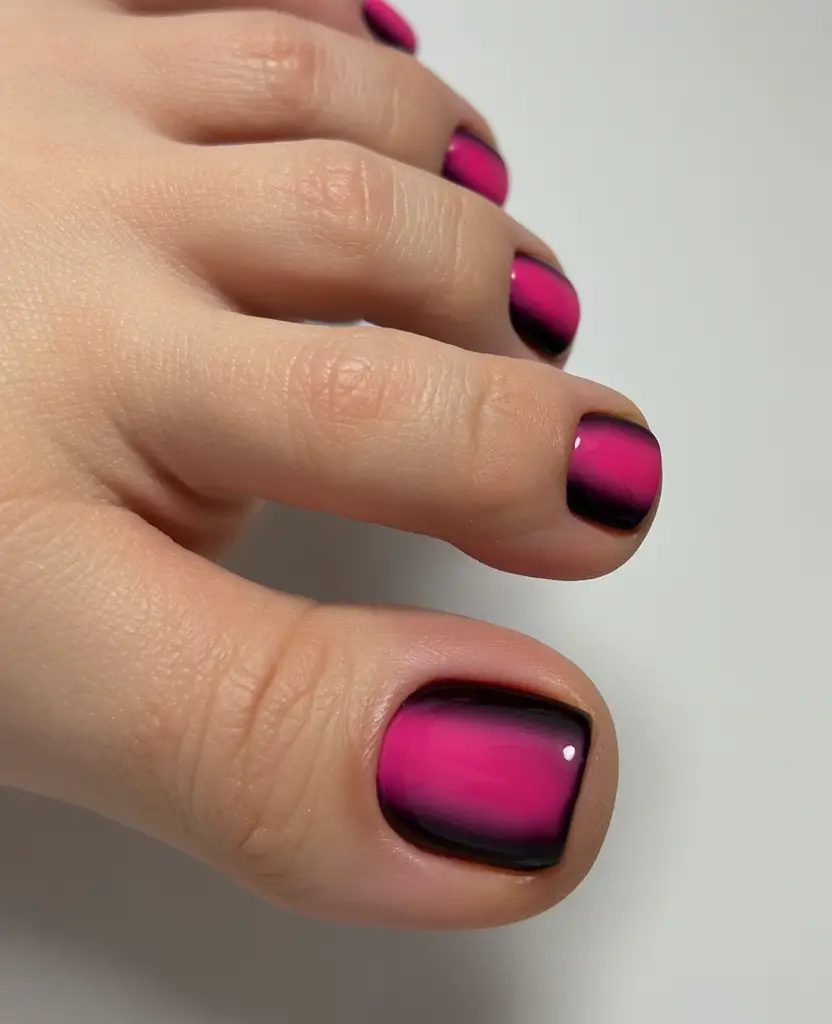 trending pedicure colors 2026 Magenta Ombre Glow for Bold, Trendy Energy