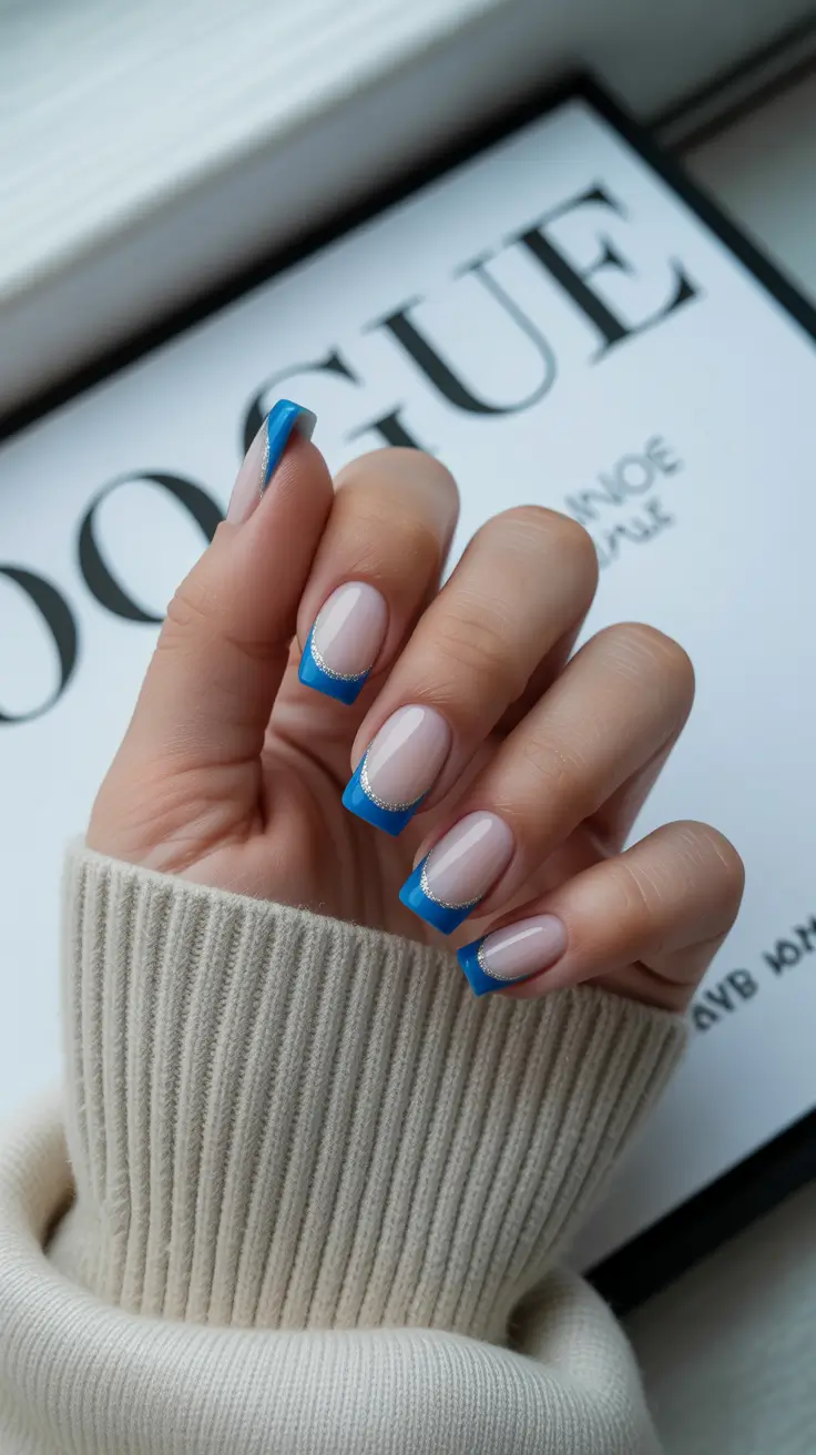 trendy acrylic nails 2026 Electric Blue Modern French