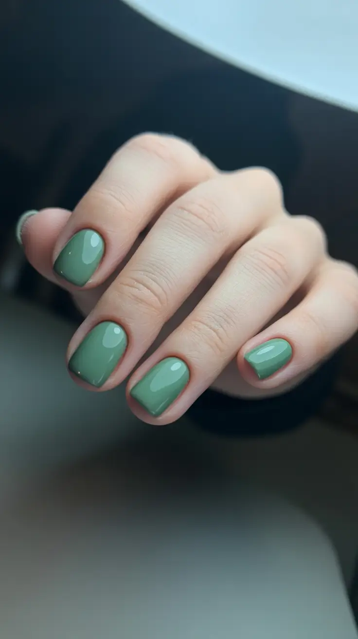 trendy acrylic nails 2026 Soft Green Glossy Minimalist Short Set