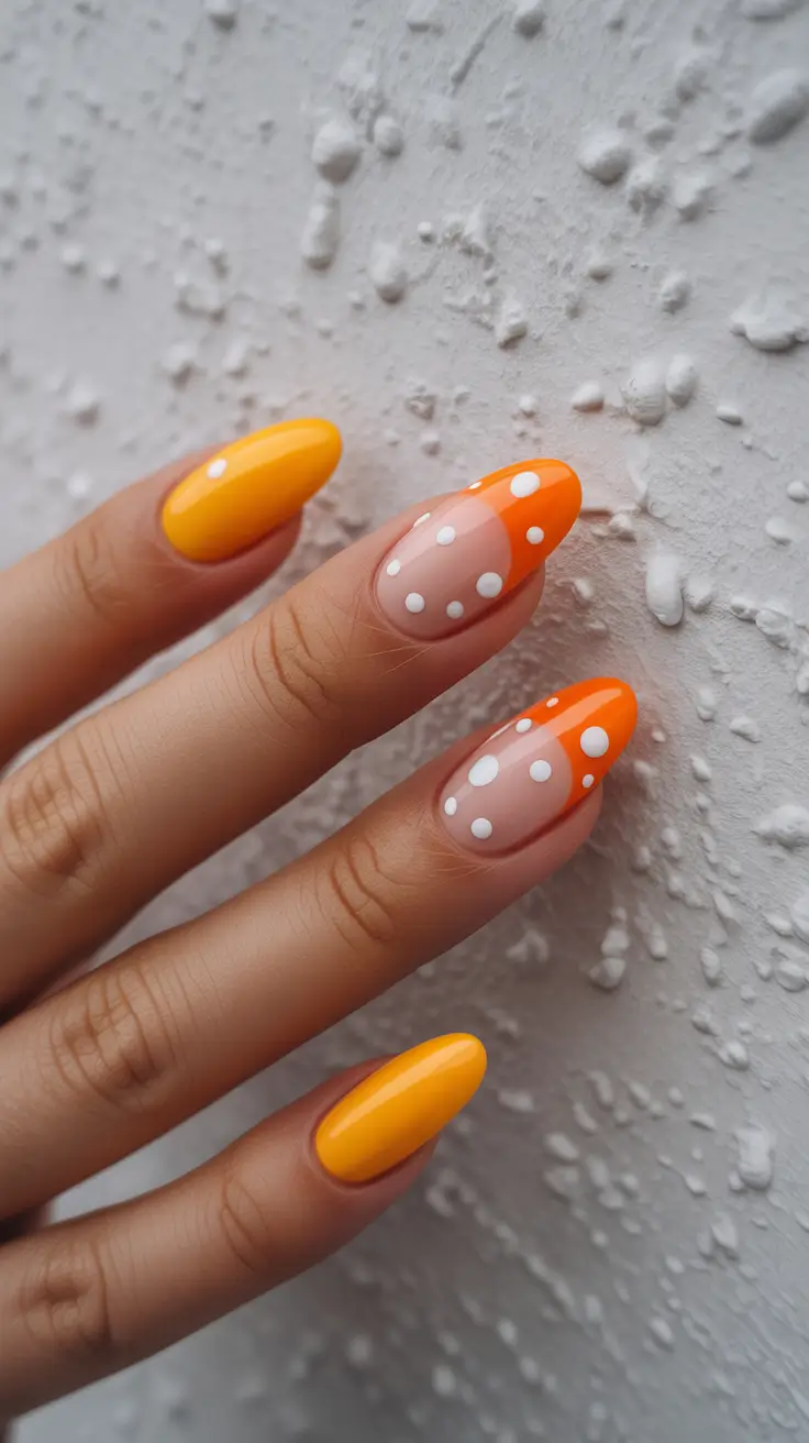 trendy acrylic nails 2026 Tangerine Pop Art Dots for Bold Summer Energy