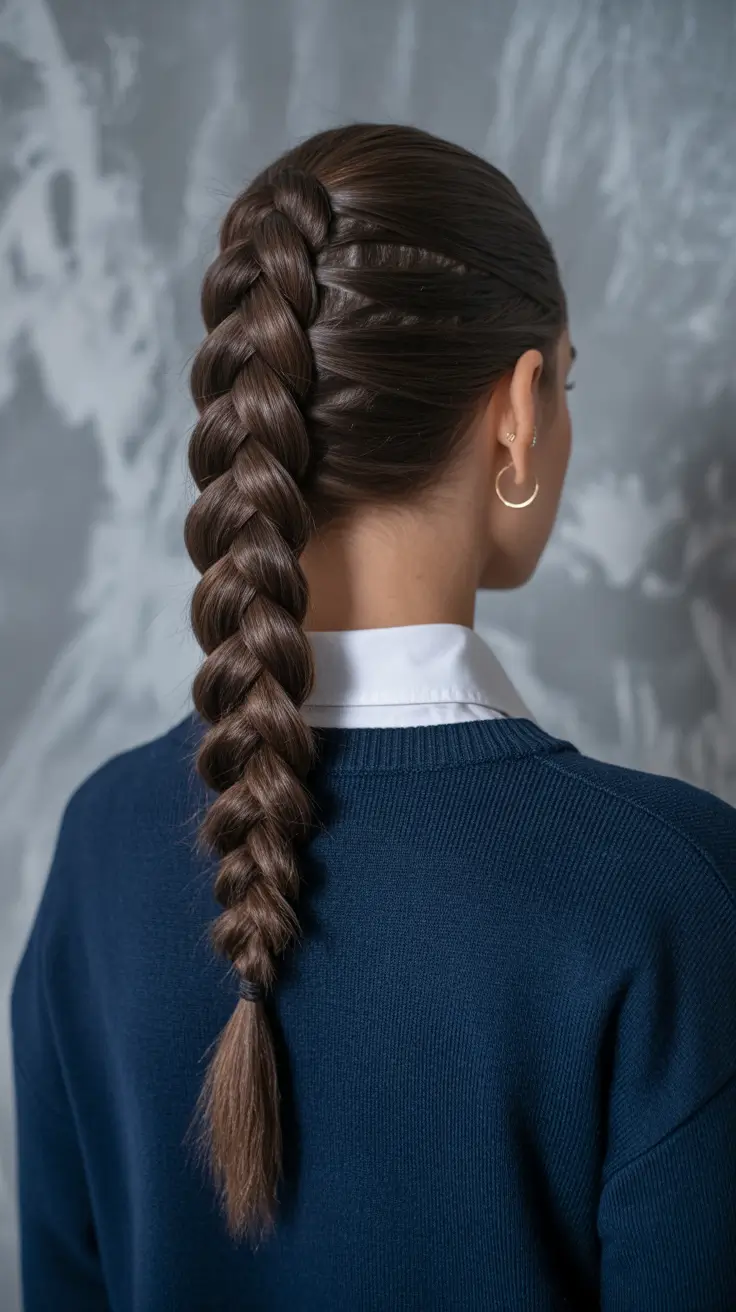 Trendy braid hairstyle ideas 2026 Structured Big Twist Braid with Academic Flair