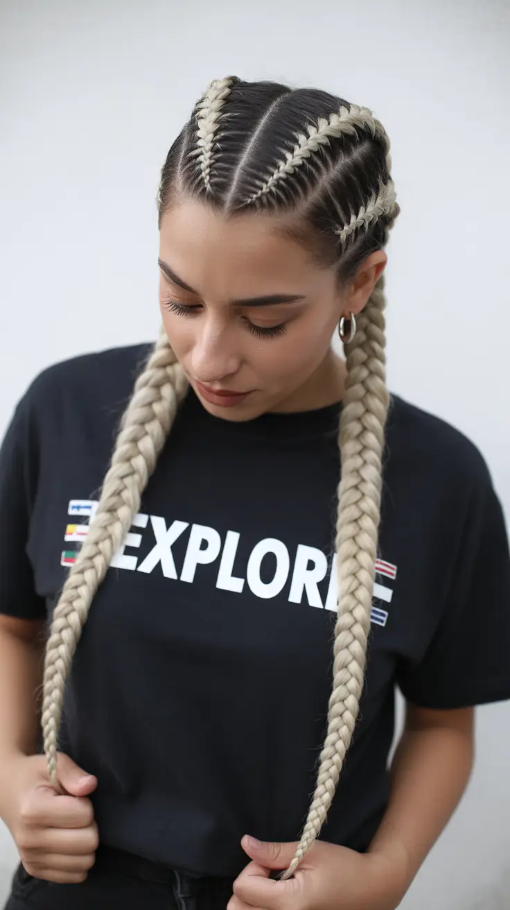 Trendy braid hairstyle ideas 2026 Platinum Dutch Braids with Athletic Attitude