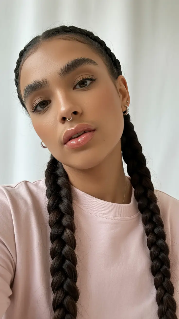 Trendy braid hairstyle ideas 2026 Boho Double Braids for Everyday Cool