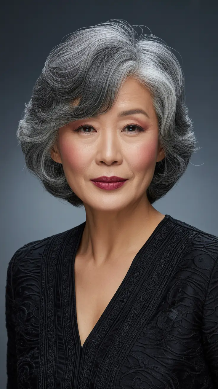 Trendy haircuts for women over 40 2026 Short Layered Gray