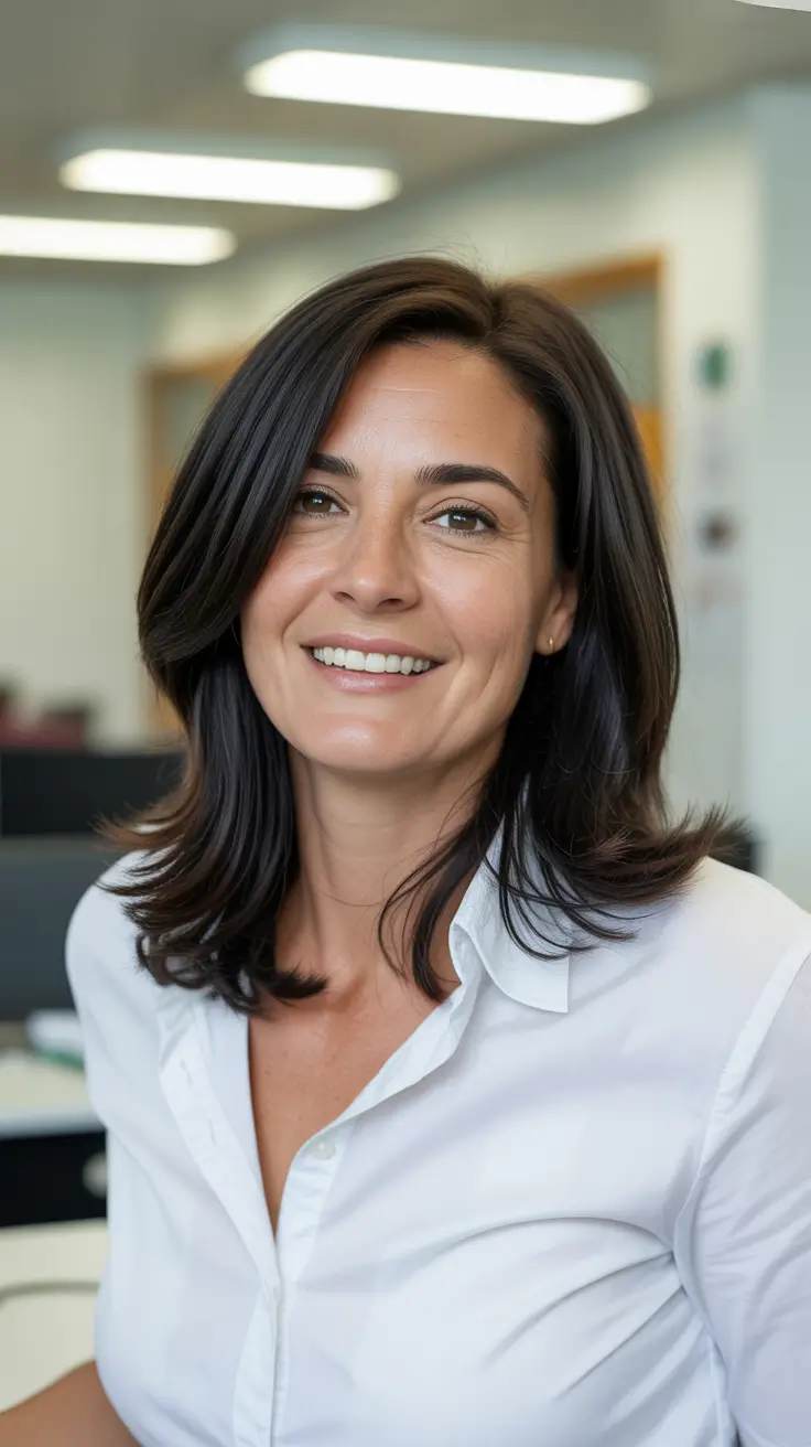 Trendy haircuts for women over 40 2026 Mid Length Brunette