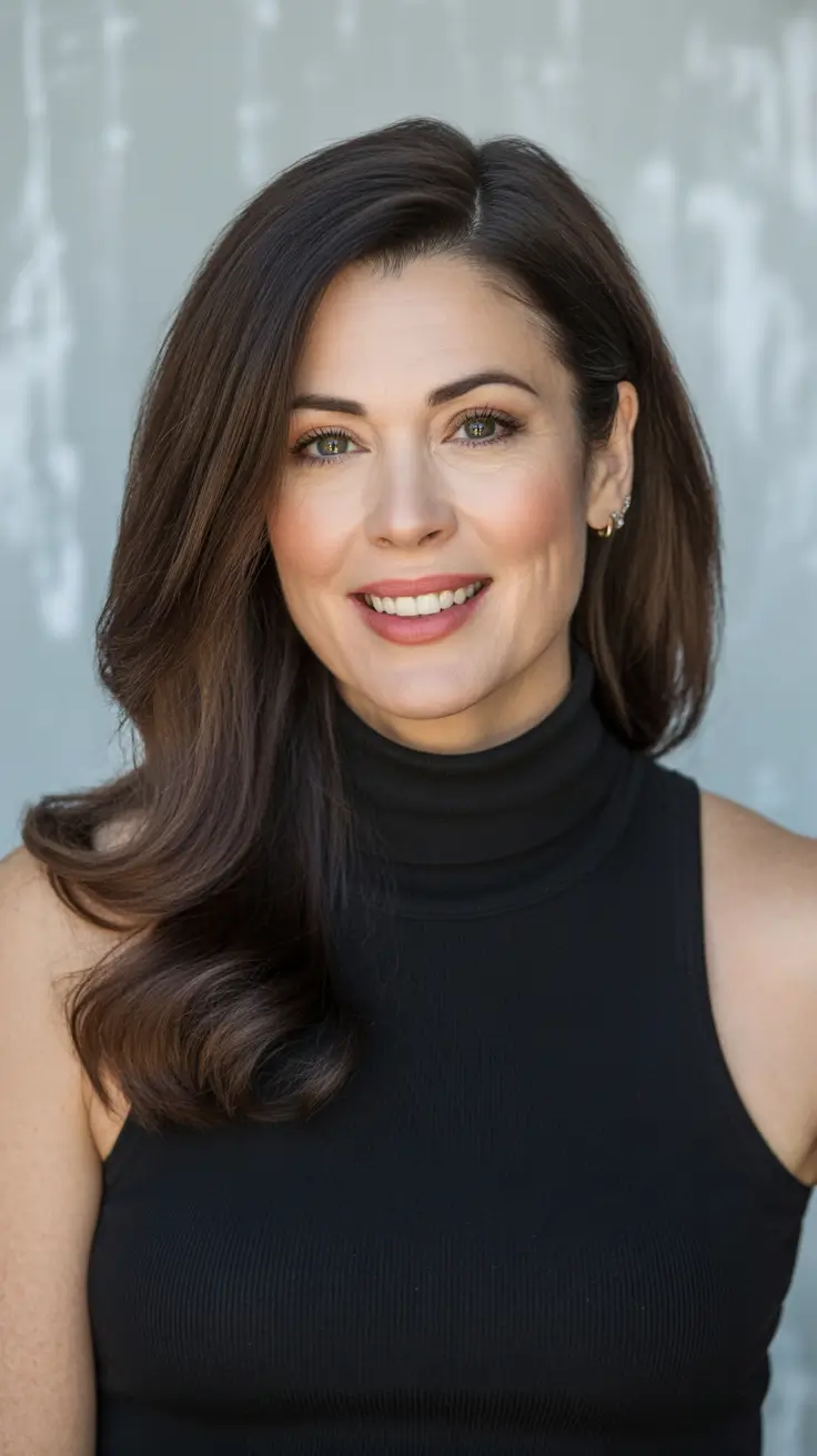 Trendy haircuts for women over 40 2026 Glossy Long Brunette