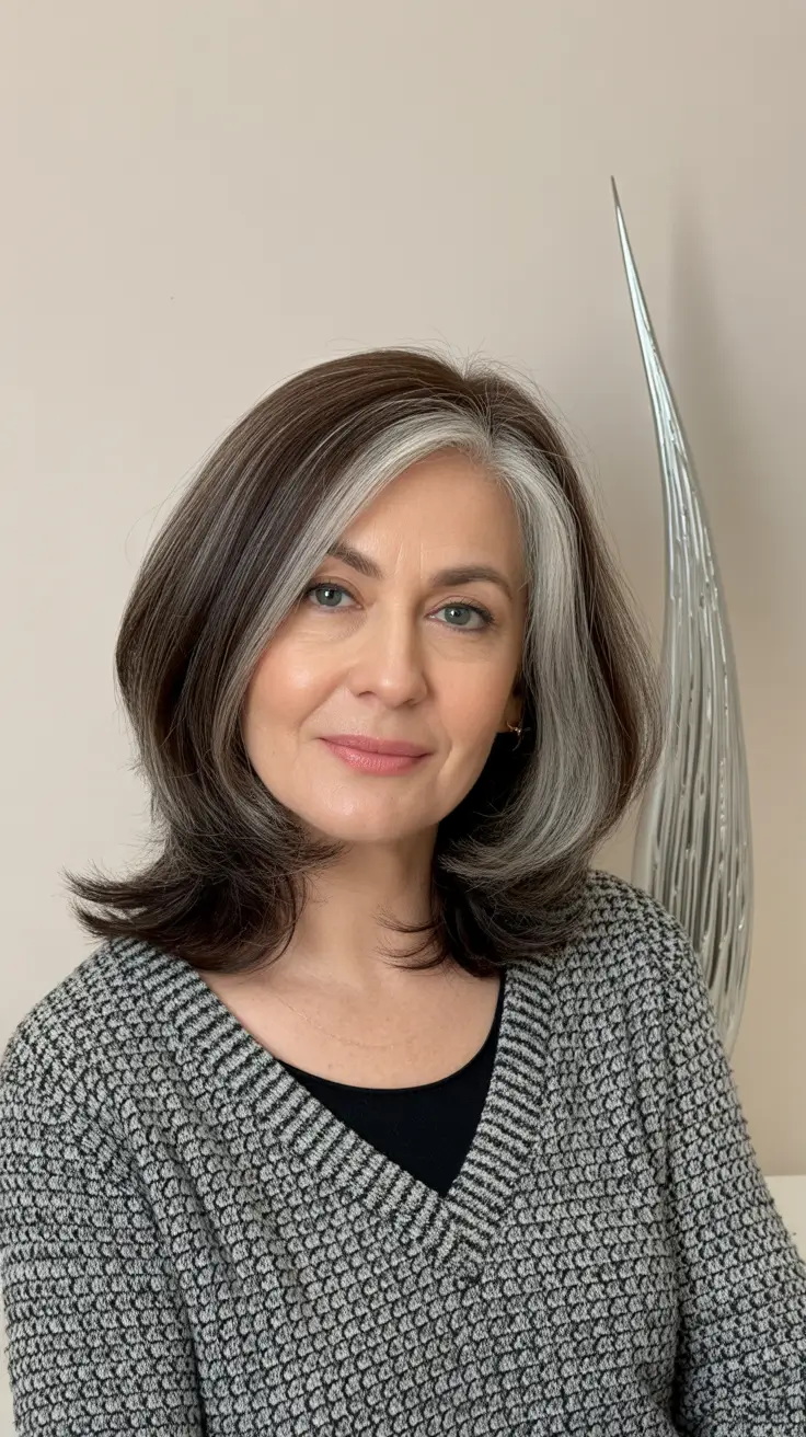 Trendy haircuts for women over 40 2026 Layered Gray Accent