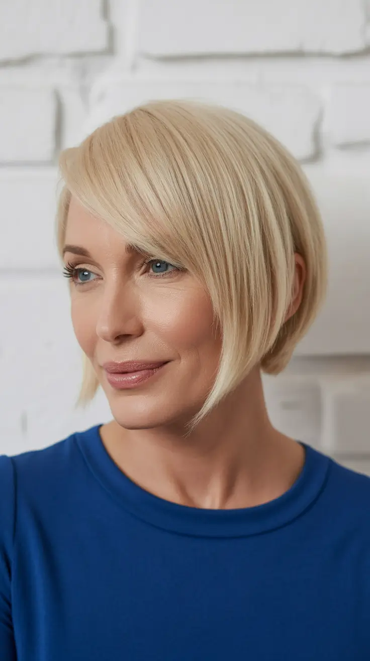 Trendy haircuts for women over 50 2026 Modern Soft Bob With Sweeping Bangs