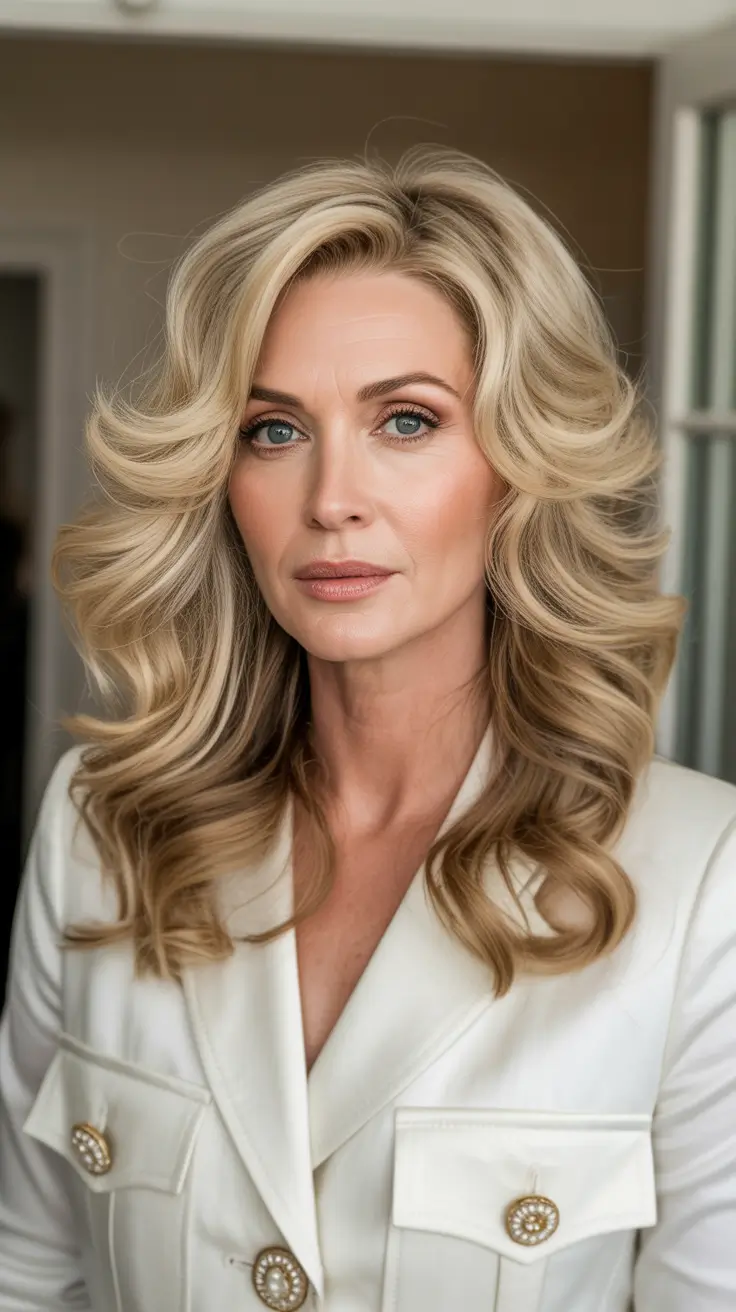Trendy haircuts for women over 50 2026 Voluminous Long Layers With Glamorous Movement