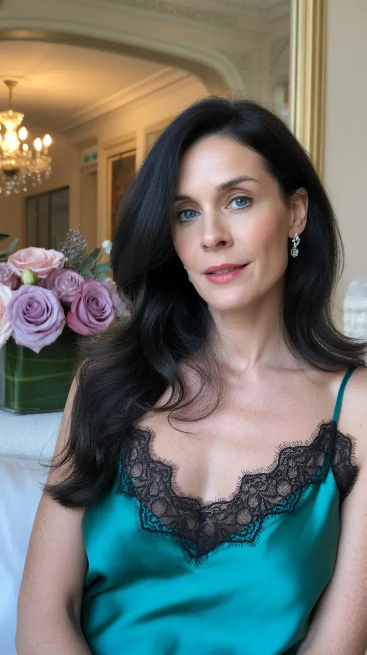 Trendy haircuts for women over 50 2026 Romantic Long Waves With Deep Midnight Shine