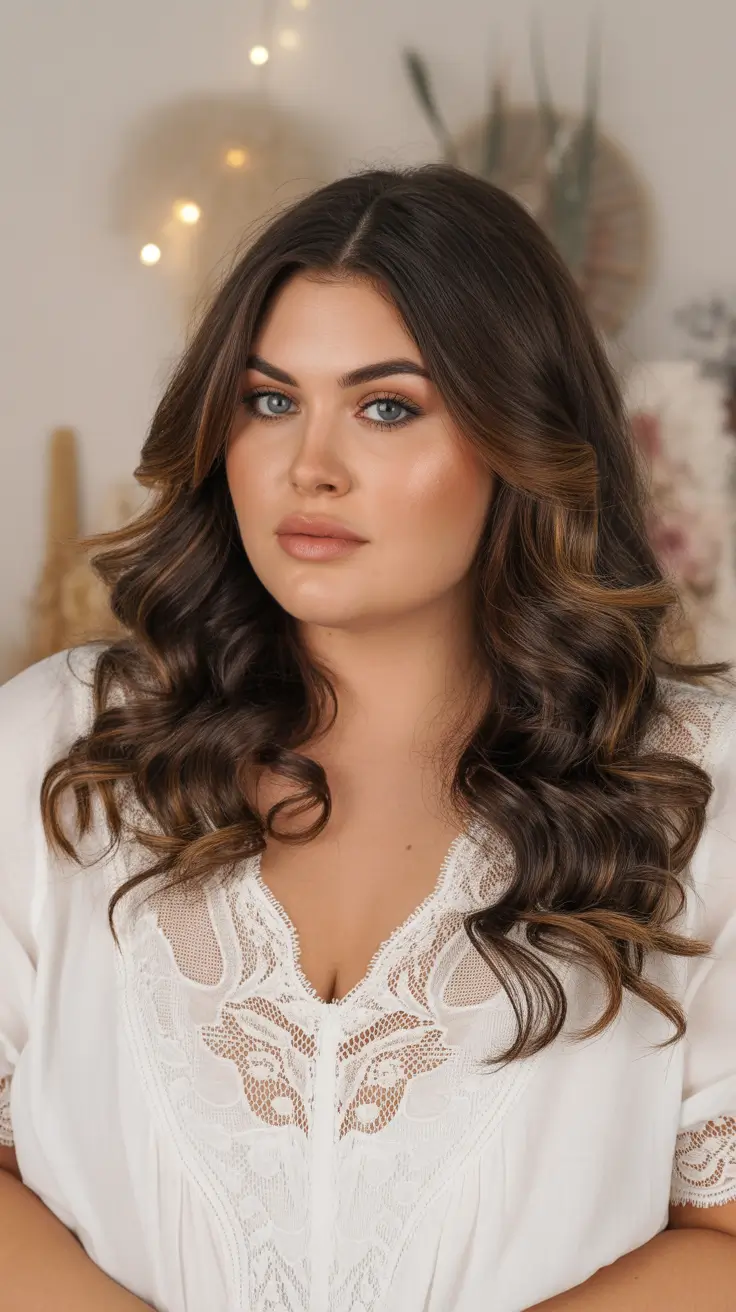 Trendy hairstyles for plus size women 2026 Dimensional Cocoa Curls With Polished Finish
