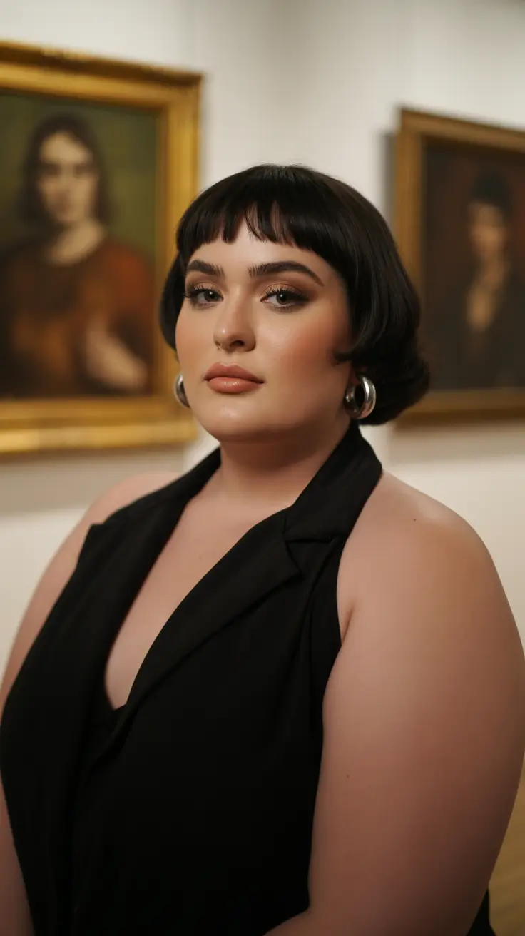 Trendy hairstyles for plus size women 2026 Vintage Sculpted Bob With Micro Fringe