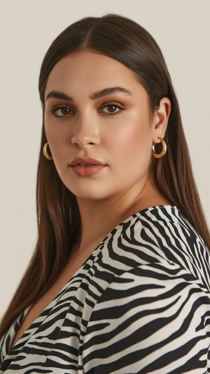 Trendy hairstyles for plus size women 2026 Sleek Straight Mid-Length With Center Part