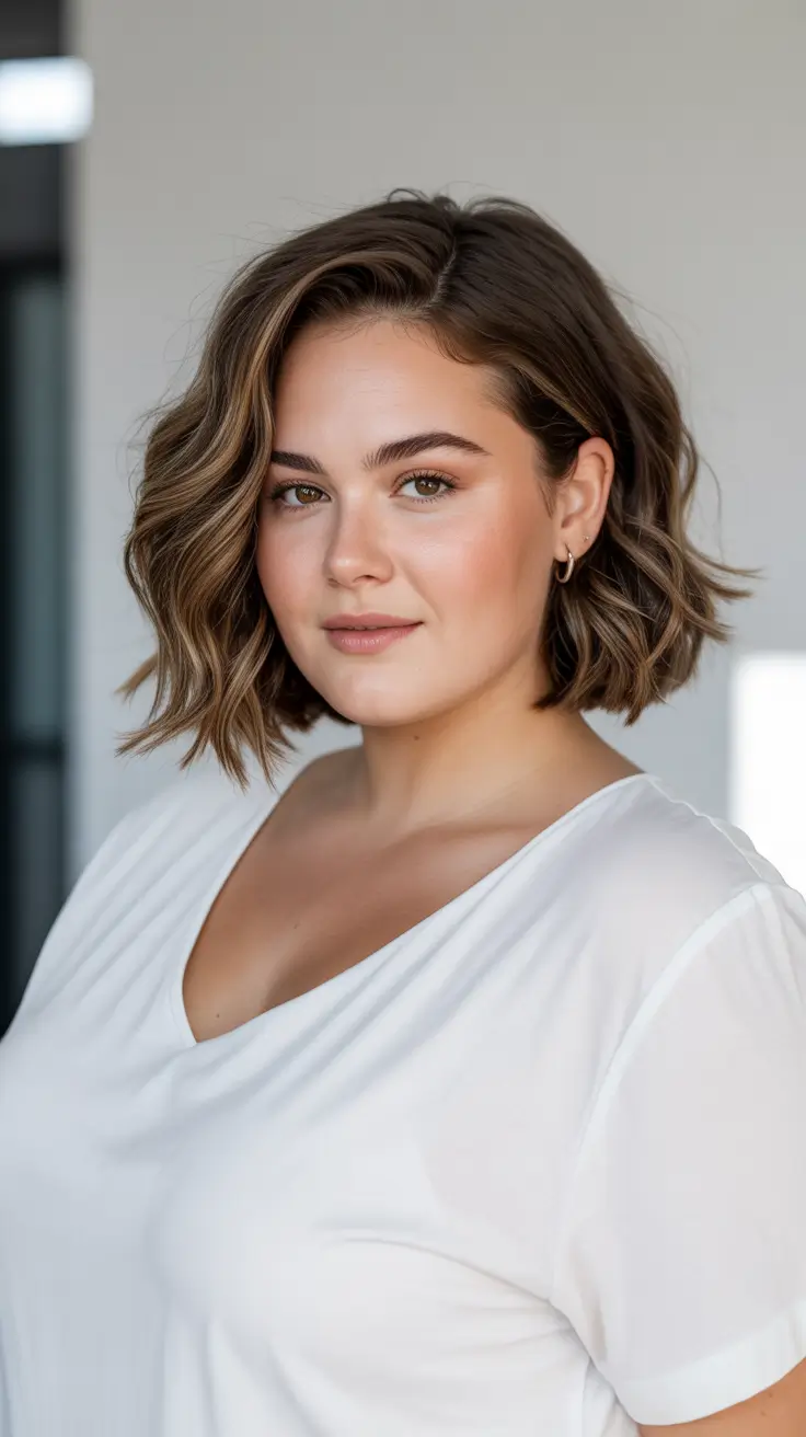 Trendy hairstyles for plus size women 2026 Textured Wavy Lob With Light Layers