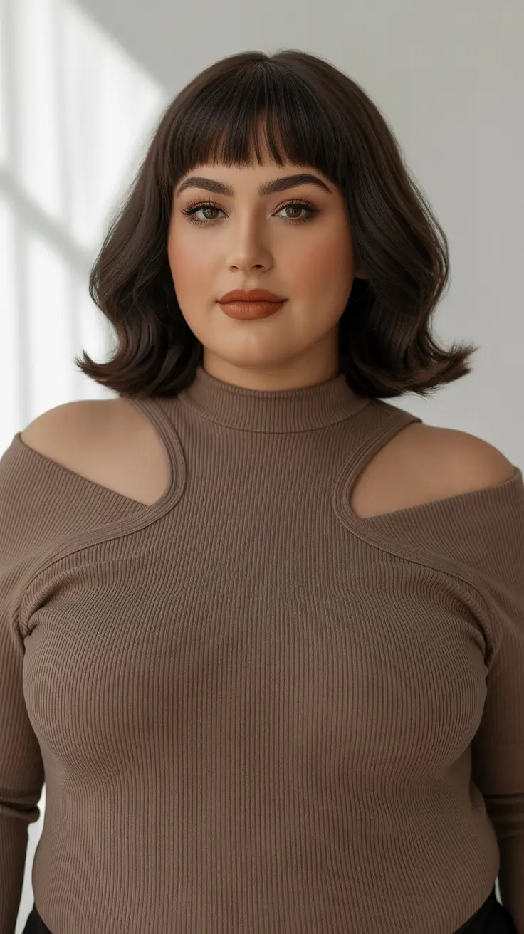 Trendy hairstyles for plus size women 2026 Curved Bob With Baby Bangs