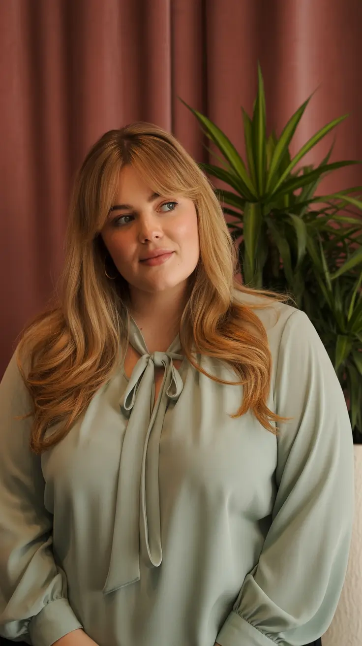 Trendy hairstyles for plus size women 2026 Long Layered Waves With Curtain Fringe