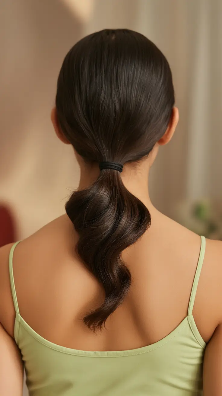 Trendy ponytail hairstyle ideas 2026 Minimal Sculpted Low Pony With Natural Flow