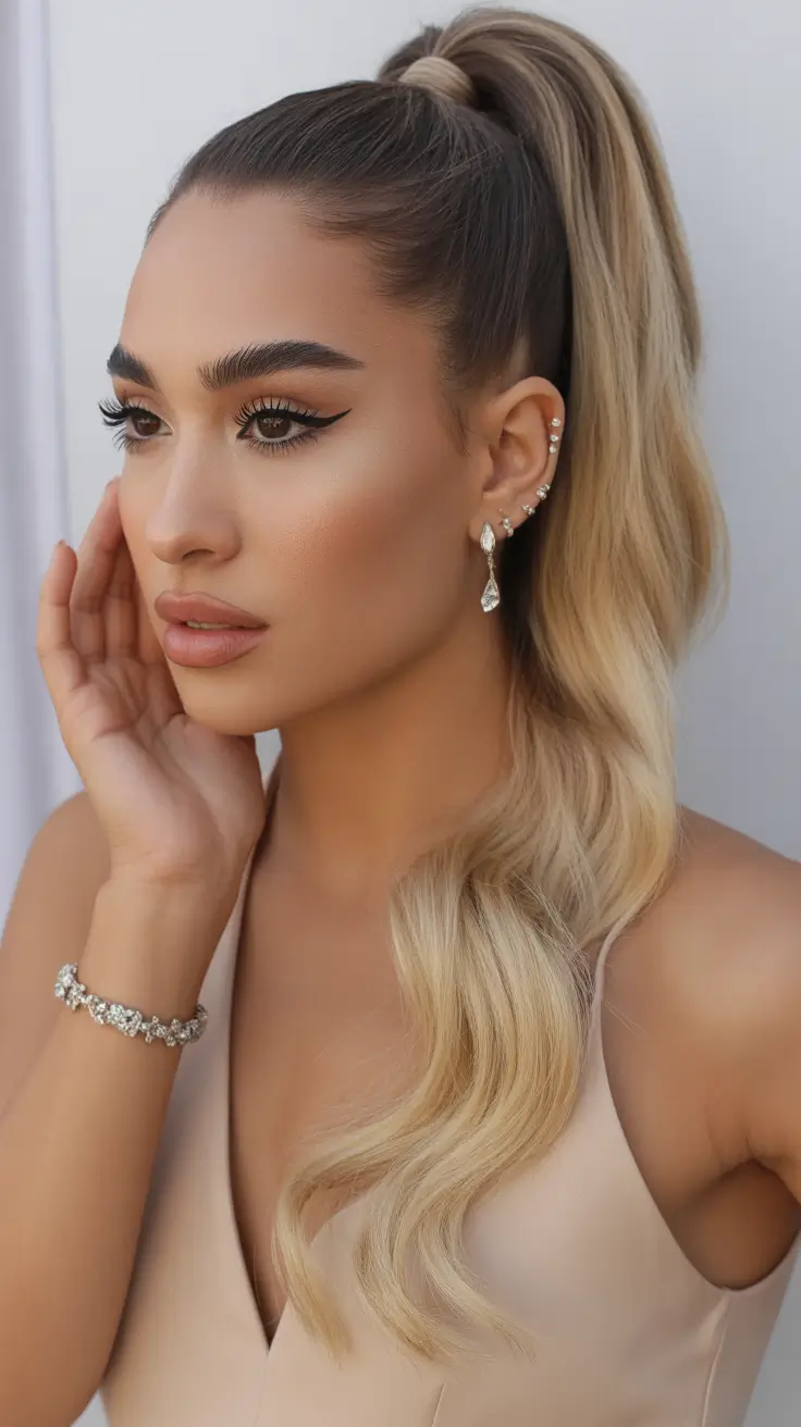 Trendy ponytail hairstyle ideas 2026 Bridal-Blonde High Pony With Wrapped Base