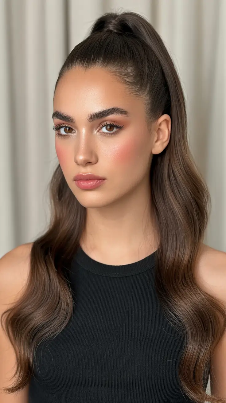Trendy ponytail hairstyle ideas 2026 Polished High Pony With Gentle Waves