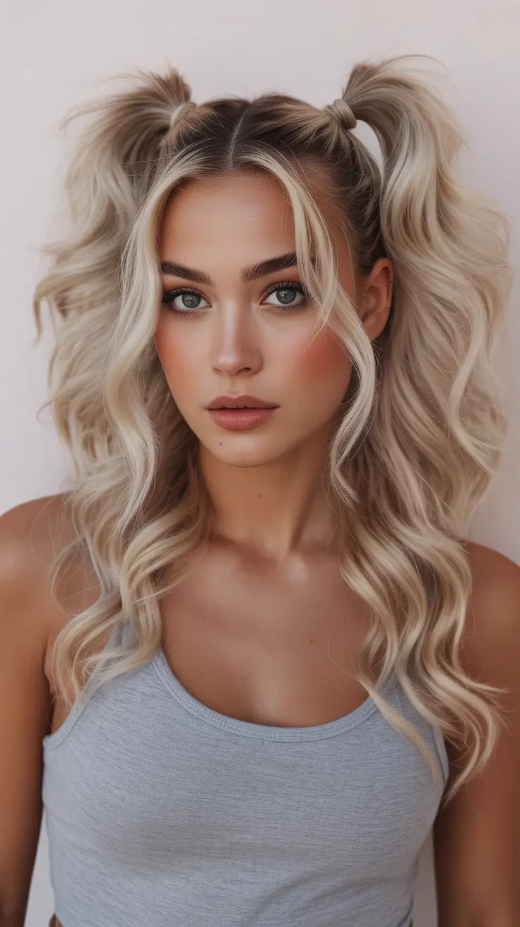 Trendy ponytail hairstyle ideas 2026 Playful High Curly Double Pony