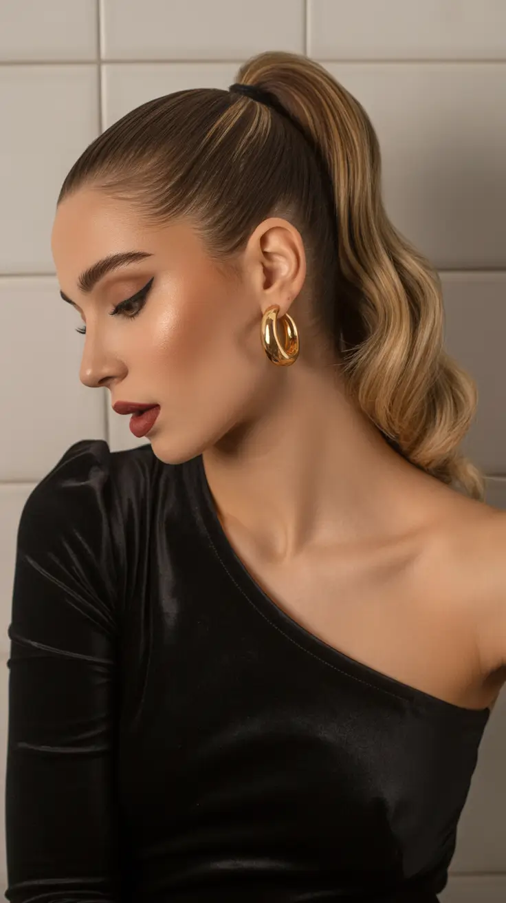 Trendy ponytail hairstyle ideas 2026 Golden Wave High Pony Elegance