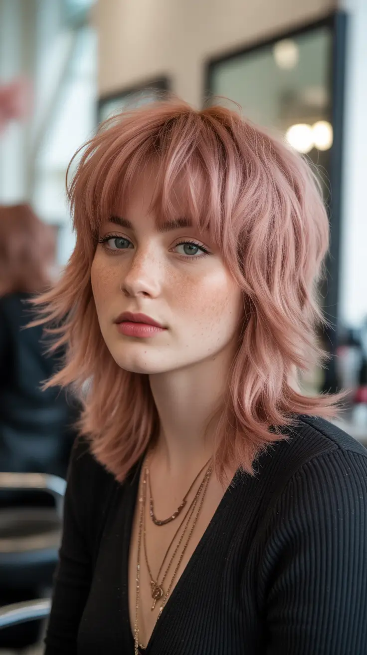 Trendy shag hairstyles 2026 Rose-Dust Shag With Whimsical Texture