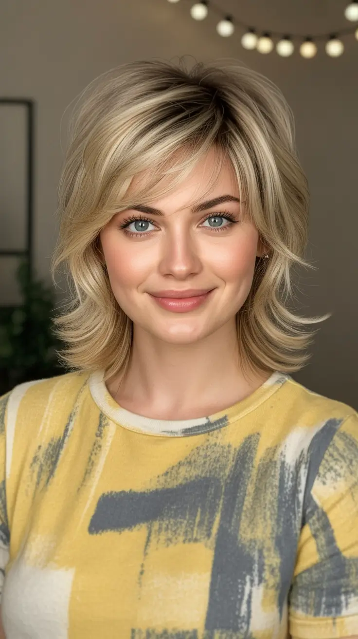 Trendy shag hairstyles 2026 Champagne Feather Shag With Soft Curved Body