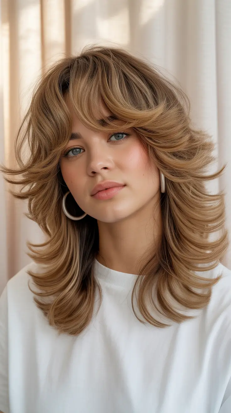 Trendy shag hairstyles 2026 Soft Honey Shag With Face-Framing Flicks